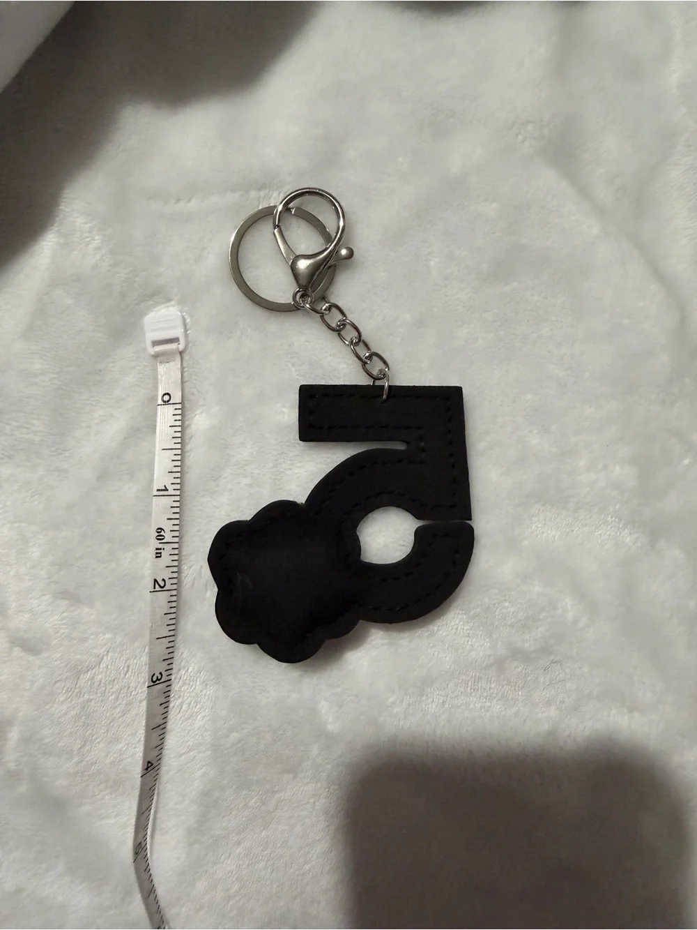 Embellished Number 5 Keychain with Camellia Accent - Black